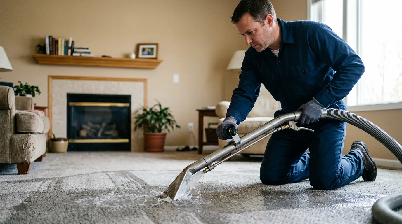 Water damage restoration technician working near Morganville, NJ